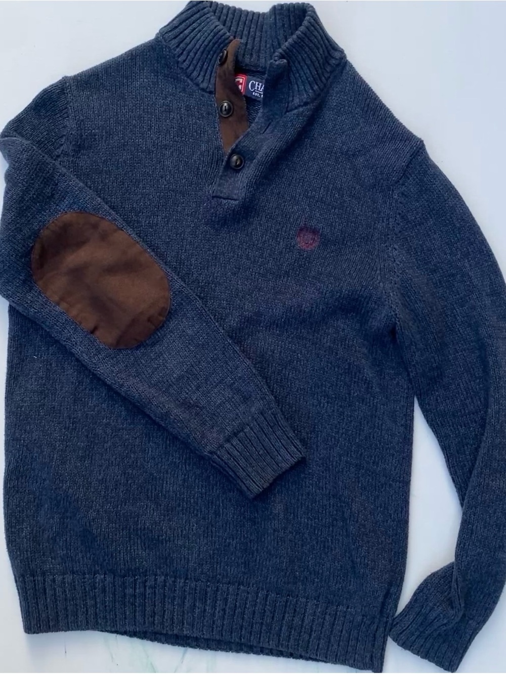 Chaps Men’s Dark Navy Sweater with Brown Elbow Patches